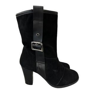 Nine & Co black suede leather Hayzel size 7 3.5” block heels.